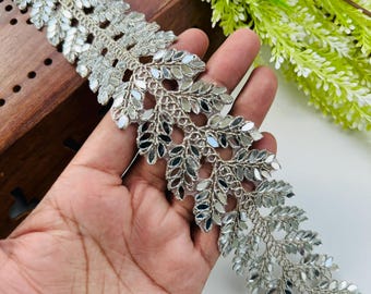 Silver Mirror Cutwork Sari Trim: Indian Sewing Border, Dupatta Lace , Wedding Dress Border