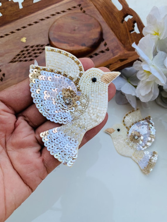 Set of 2 Handmade Bird Patches: Embroidered Sequin Appliques