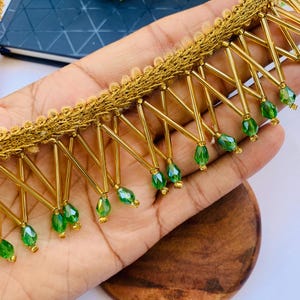 High Quality Crystal & Gold Beaded Tassel Lace Trim, Gold Lace, Beaded Trims, Beaded Tassel Trims, Golden Lace , Bead Fringe