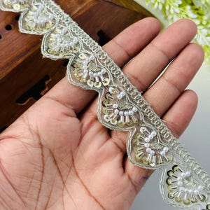 White Beaded Flower Applique Patch: Indian Sew-On Embellishment