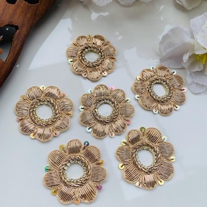 Antique Gold Floral Applique Patches: Indian Hand-Embroidered Embellishments