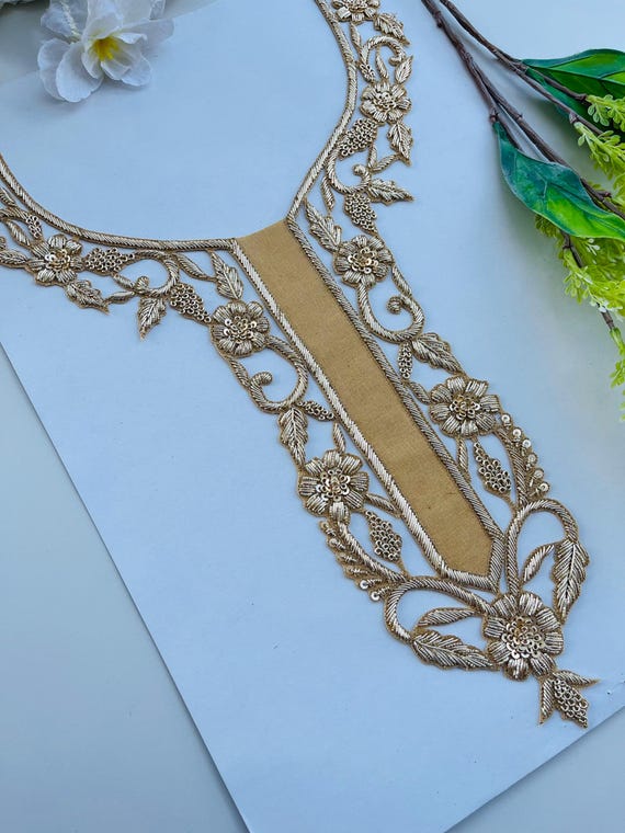 irene dress designer Gold Embroidered Neckline Patch : Indian Zardozi Applique Junior Bridesmaid Dress | Size:E (12-14) short women dresses Organza Ideal for Navratri