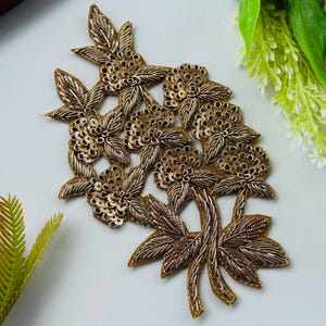 Handmade Zardozi Applique: Dark Gold & Silver Sew-On Patch