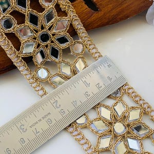 Gold Floral Mirror Sari Border: Indian Wedding Dress Trim ,  DIY Sewing Trim, 1 Yard