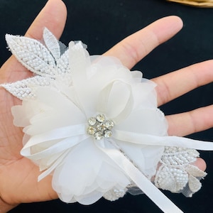 White Flower Sew-On Patch: Beaded Indian Applique