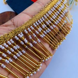 Indian Gold Beaded Tassel Lace Trim, Gold Tassel Trim, Fringe / Drapery, Beaded Trims, Beaded Tassel Trims, Golden Lace , Beading Fringe