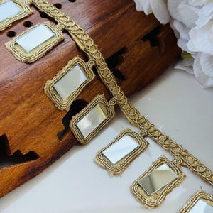 Golden Mirror Cutwork Lace Trim: Indian Wedding Dress Embellishment, 4cm Wide