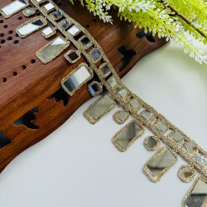 Antique Gold Symmetric Mirror Trim, Suspended Cutwork Lace, Wedding Dress Embellishments, Chokers & Belts Lace, Dupatta Lace 5.5cm