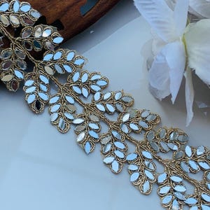 Gold Mirror Cutwork Sari Trim: Indian Sewing Border, Dupatta Lace
