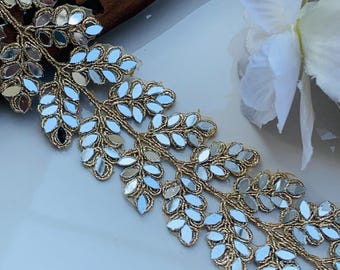 Gold Mirror Cutwork Sari Trim: Indian Sewing Border, Dupatta Lace