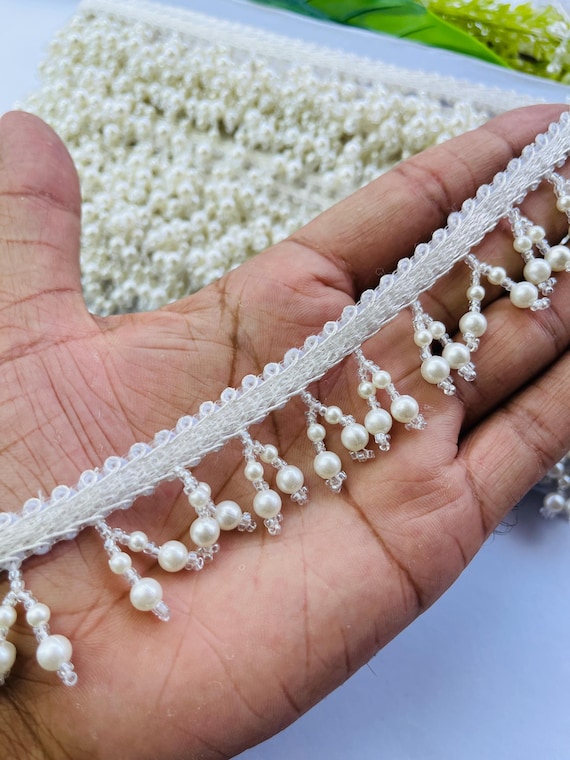 dress beading supplies Pearls Tassel Lace Trim: Bridal Fabric, Wedding (1.5