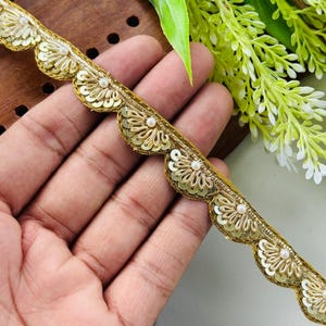 Gold Zardozi Embroidered Indian Trim: Pearl Sari Dress Lace
