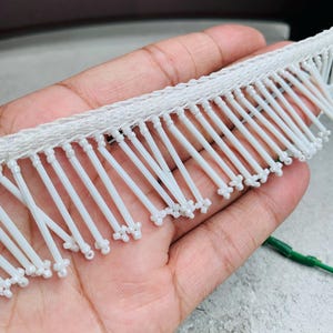 Beautiful Glossy White Glass Beads & Tassel Suspended Fringe Beaded Trim, Indian Beaded Lehenga Dupatta Tassel Lace - 1 Yards