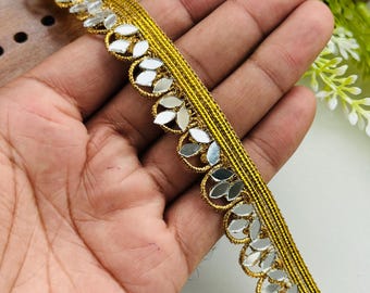 Embroidered Mirror Lace Trim: Pale Gold Border, DIY Fashion