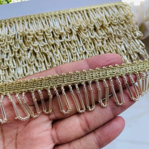 Indian Gold Beaded Tassel Lace Trim, Gold Tassel Trim, Fringe / Drapery, Beaded Tassel Trims, Beaded Trims ,Golden Lace ,Beading Fringe
