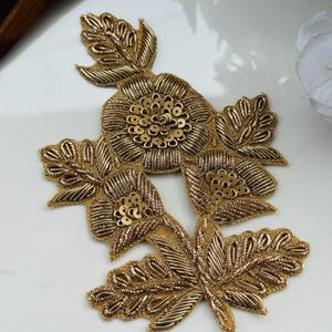 Zardozi Embroidered Sequin Applique: Rose Gold Indian Patch
