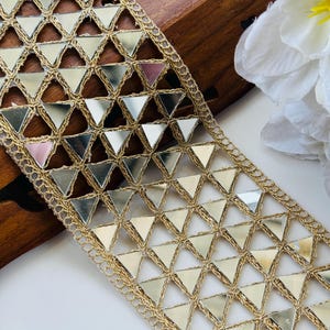 Gold Mirror Cutwork Trim: Indian Sari Border, Sewing Embellishment