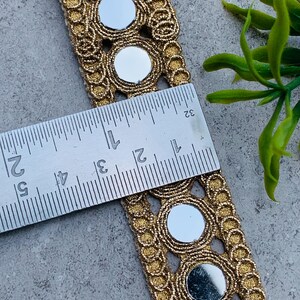 Handcrafted Gold Mirror Lace Trim | Designer Cutwork Border(1 Inch Wide), 1 Yard , Mirror lace fabric, wedding dress trim, Jewelry Accessories, Choker Band, DIY bracelets, Gold zari border, decorative trim, embroidery border, antique lace, lace applique, trim by the yard, vintage lace trim, indian trim