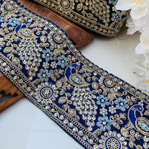 Sequin Peacock Phoenix Feather Mesh Gauze Embroidery Applique Applique Cheongsam Dress Stage DIY Tail Embroidery Accessories (Bright Blue