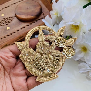 Gold Leaf Applique Patch: Indian Handmade Sewing Embellishment