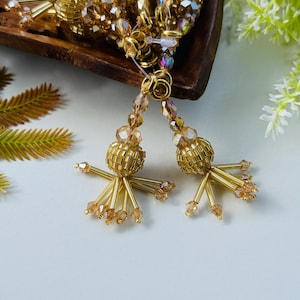 1 Pair Champagne Gold Crystal Cutdana & Pearl Multi String Hanging Tassel Latkan, Tassels for Decor , Saree, Dupatta, Lehenga - 1 Pair