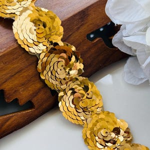 Gold Sequin Embroidered Trim: Indian Gota Patti Lace, 1.18&quot; Wide