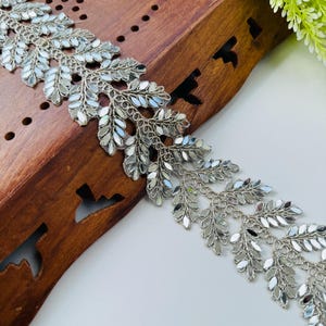 Silver Mirror Cutwork Sari Trim: Indian Sewing Border, Dupatta Lace