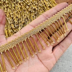 Indian Gold Beaded Tassel Lace Trim, Gold Tassel Trim, Gold Lace, Beaded Trims, Beaded Tassel Trims, Golden Lace Trims, Beading Fringe