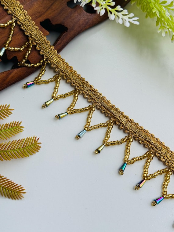 gold beaded trim for dresses Metallic Beaded Trim 2 3/4" wide (65mm) Silver or Gold