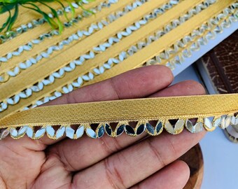 Gold Zari Mirror Cutwork Trim: Indian Sari Dupatta Lace
