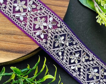 マルチカラーミラージルコン刺繍サリーレーストリム - 2インチ刺繍ザリレース、1ヤード