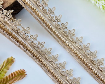 Metallic Gold Sparkle Trim – 1.2 Inch wide gold Lace Border, 1 Yard