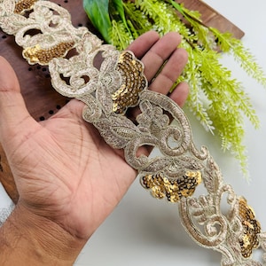 Embroidered Sequin Applique Patch: White Glass Bead Tussle, Indian DIY Sewing