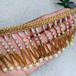 Indian Gold Beaded Tassel Lace Trim, Gold Tassel Trim, Fringe / Drapery, Beaded Trims, Beading Fringe ,  Beaded Tassel Trims, Golden Lace