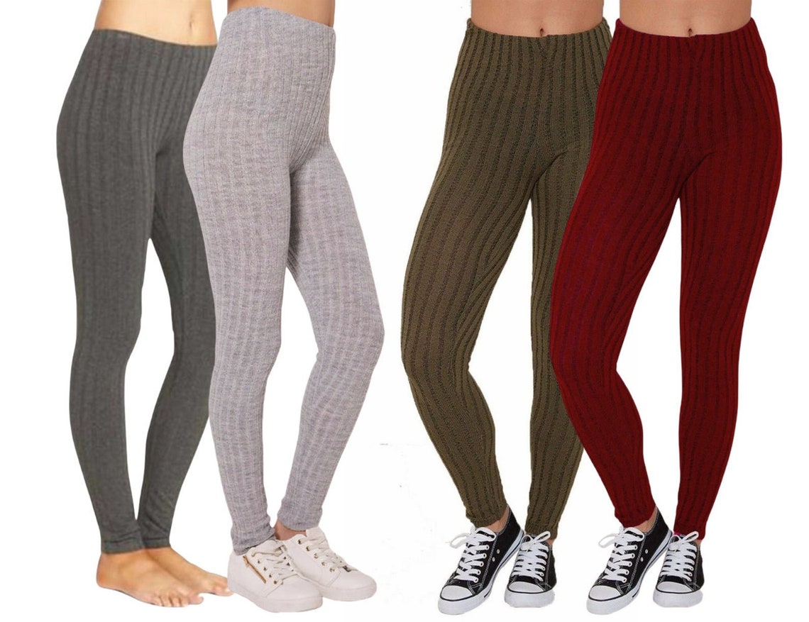 Womens Warm Thick Chunky Cable Ribbed Stretch Knitted Leggings Etsy