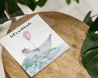 Let's Sealebrate | Cute Seal Greeting Card | Square Birthday Card | Celebration | For Him | For Her