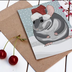 Carte de Noël Noël chapeau rat, art numérique, A6, Noël animal, vacances, saisonnier, Noël, carte d'hiver, carte de voeux, jolie carte de vœux