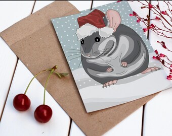 Carte de Noël Noël chapeau rat, art numérique, A6, Noël animal, vacances, saisonnier, Noël, carte d'hiver, carte de voeux, jolie carte de vœux