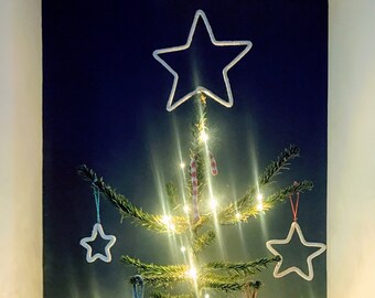 Large Star Tree Topper - hand knitted, hand sculpted, natural cotton string and wire star for the top of the Xmas tree