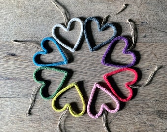 Simple Heart - plastic free hanging decoration made from hand dyed, hand sculpted household string