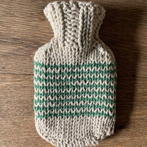Mini Hot Water Bottle with natural cotton string, hand dyed, hand knitted striped cover image 5
