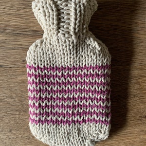 Mini Hot Water Bottle with natural cotton string, hand dyed, hand knitted striped cover image 3