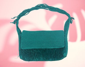 Teal Purse Crochet with Feathers Unique Gifts for Women