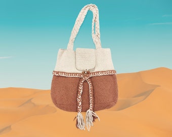Brown and Beige Crochet Purse Boho Bad Unique Travel Purse