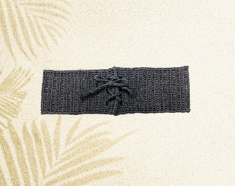 Black Crochet Belt Boho Style Wide Tie Waist Belt