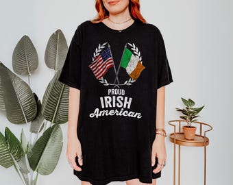 Proud Irish American T Shirt | Irish Gifts for Men & Women | Ireland USA Flag Shirt | St. Patrick's Day Tee | Oversized Vintage Irish Tee