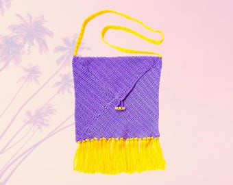Purple Crochet Bag with Yellow Fringe Unique Gifts for Women LA