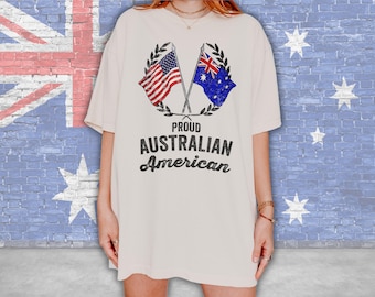 Proud Australian American T-Shirt | Vintage Flags Australia USA Heritage Tee | Unisex Oversized Comfort Colors | Aussie American Gift Shirt