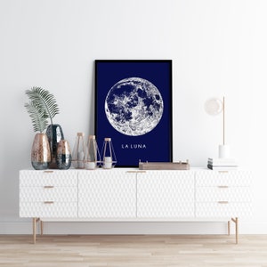 Large Full Moon Art Print - PRINTABLE FILE. La Luna Moon Poster. Lunar Moon Print. Vintage Luna Print. Full Moon Illustration Print