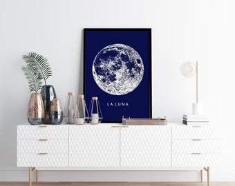 Full Moon Art Print - La Luna Vintage Illustration (Printable File)